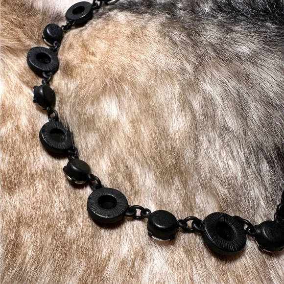 French Jet Hematite Rhinestone Black Chain Choker - Picture 5 of 8